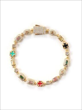 6mm Zirconia Cross Bracelet Gold Plated Tennis Chain Geometric